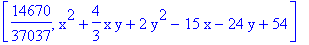 [14670/37037, x^2+4/3*x*y+2*y^2-15*x-24*y+54]